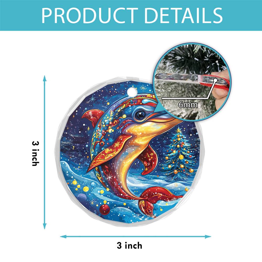 Beautiful Angus Dolphin Christmas Night Design 1 Glass Ornament