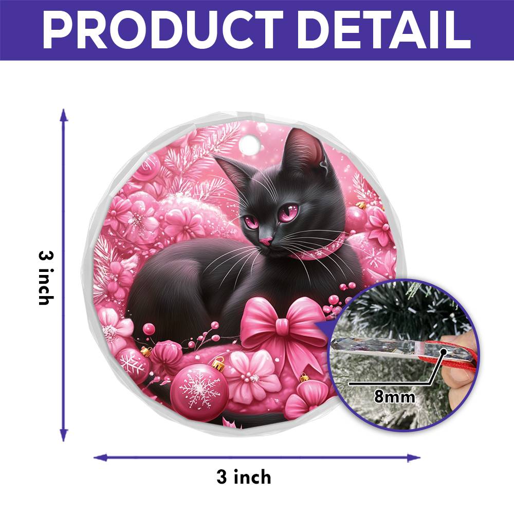 Bombay Cat Pink Christmas Design 1 Glass Ornament