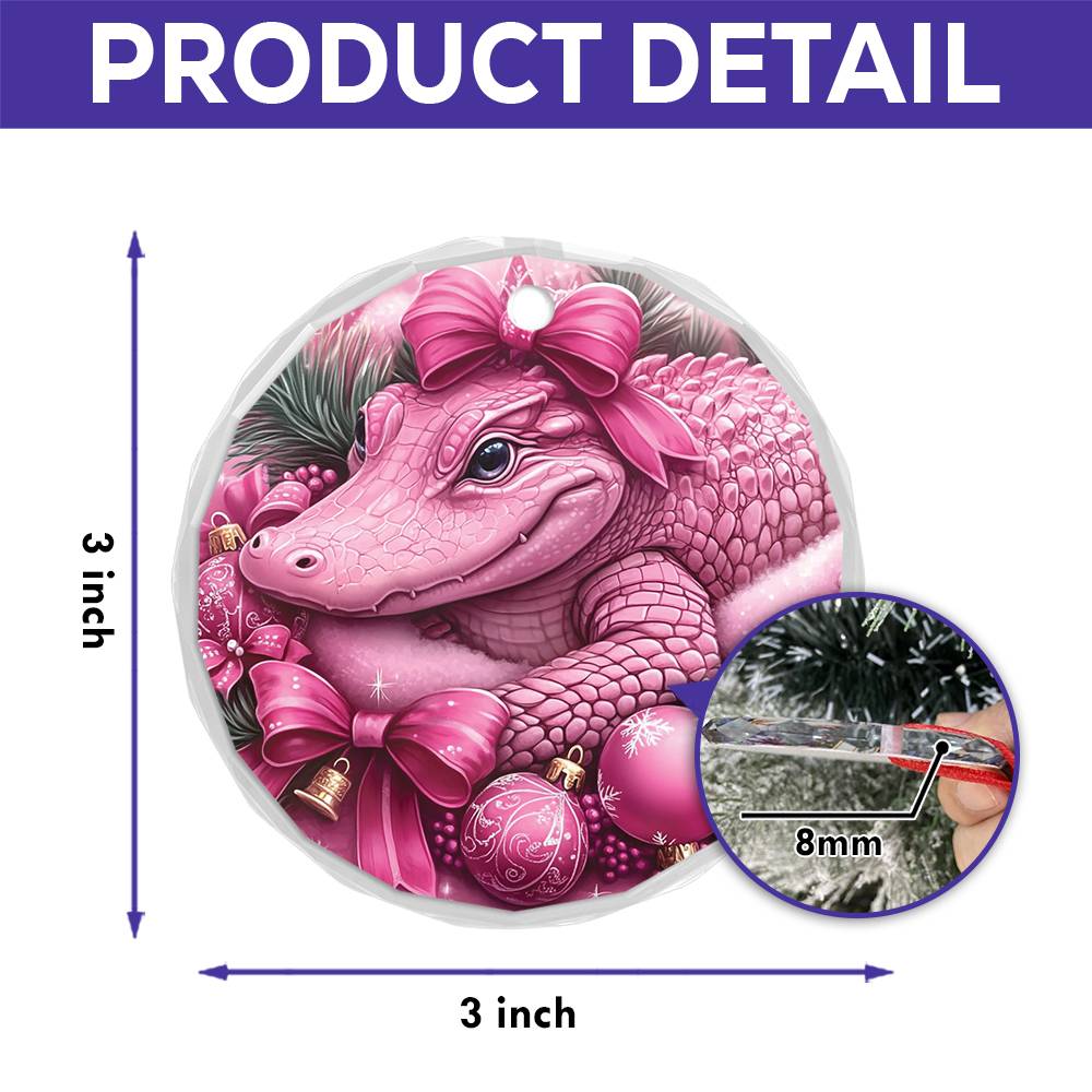 Alligator Pink Christmas Design 1 Glass Ornament