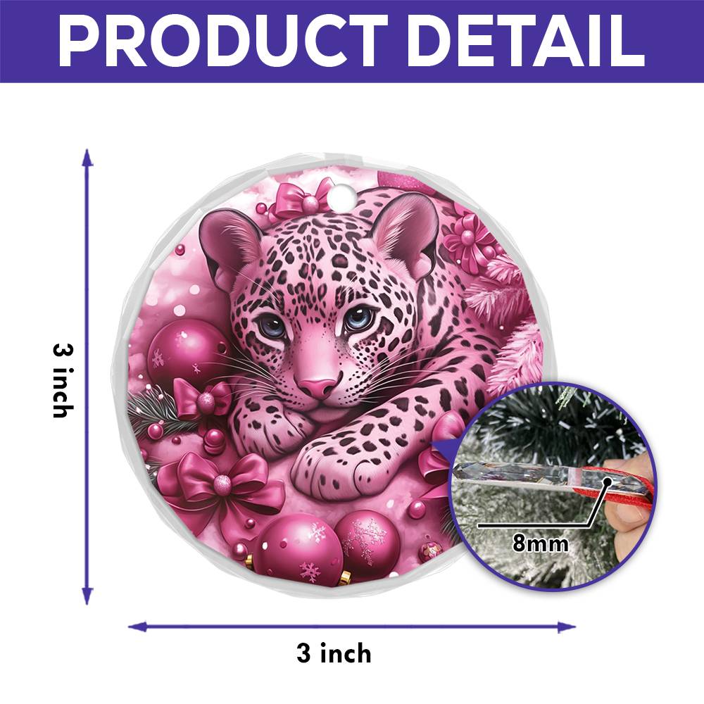 Jaguar Pink Christmas Design 2 Glass Ornament