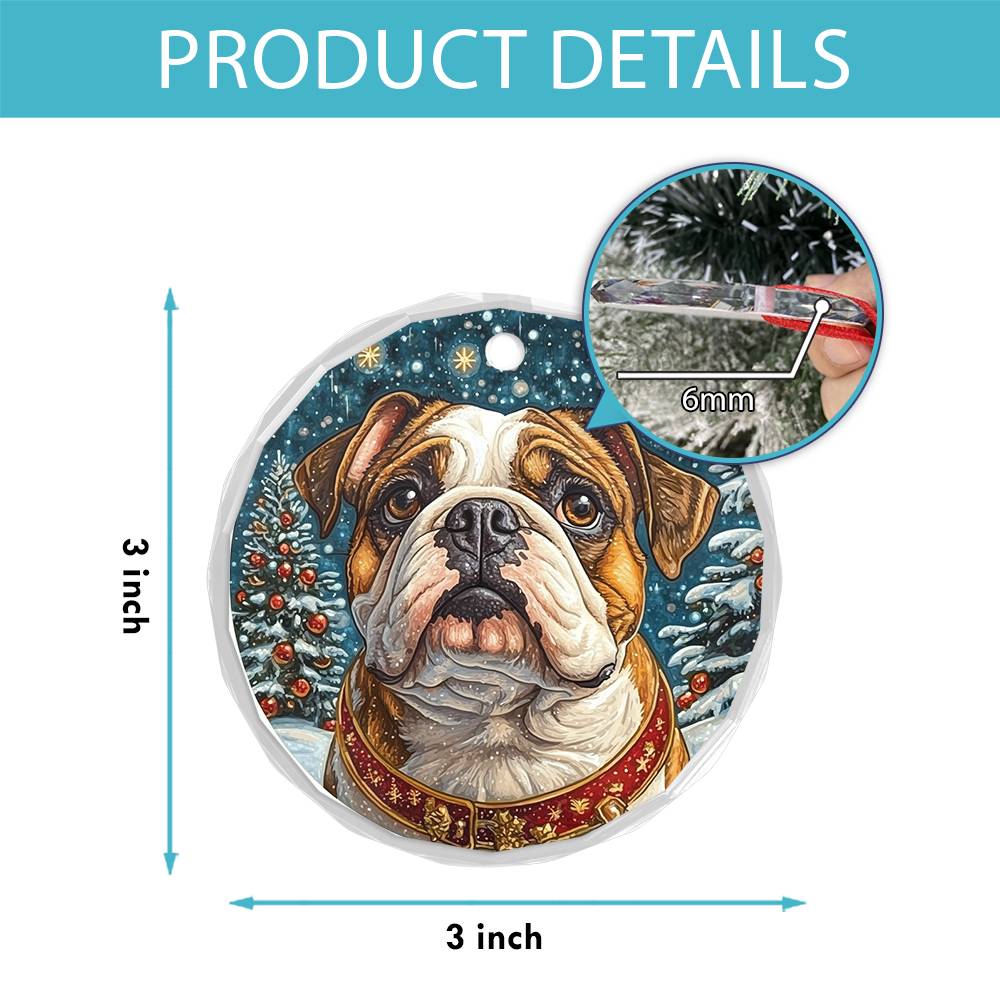 Beautiful Angus Bulldog Dog Christmas Night Design 3 Glass Ornament
