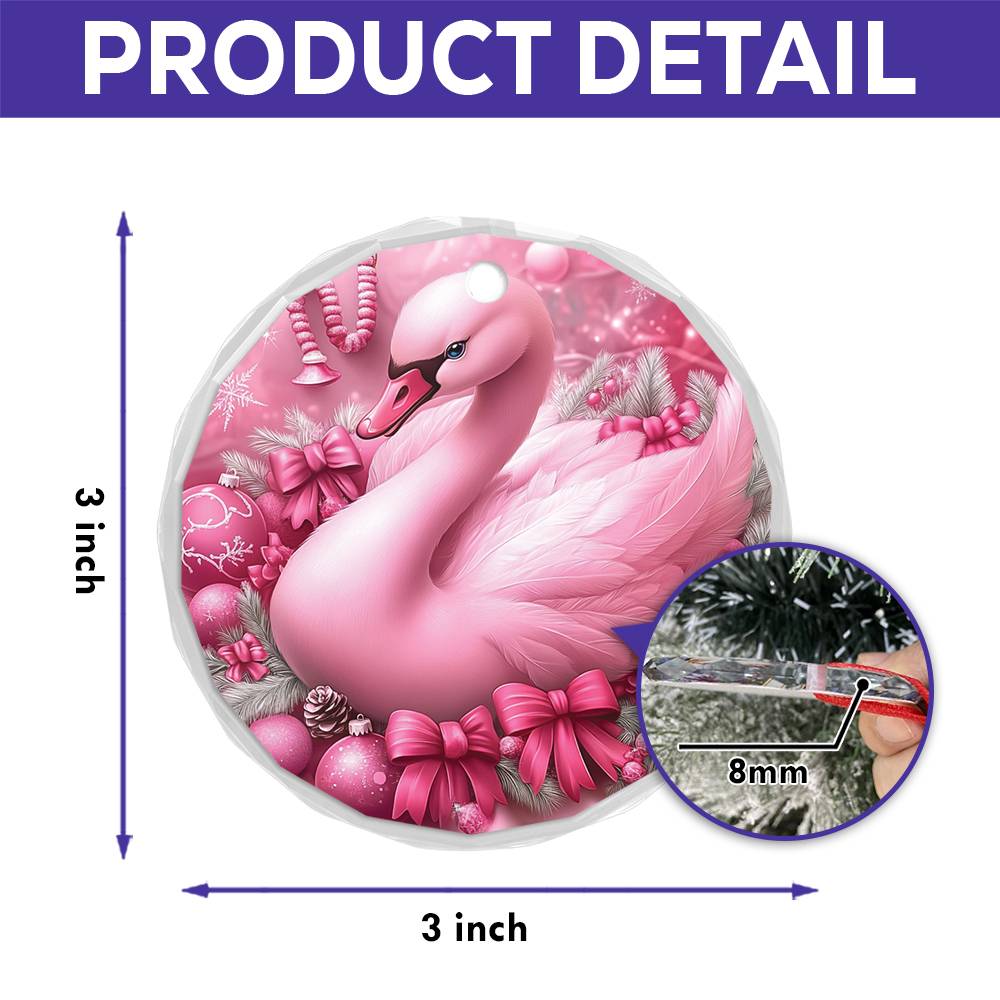 Swan Pink Christmas Design 3 Glass Ornament