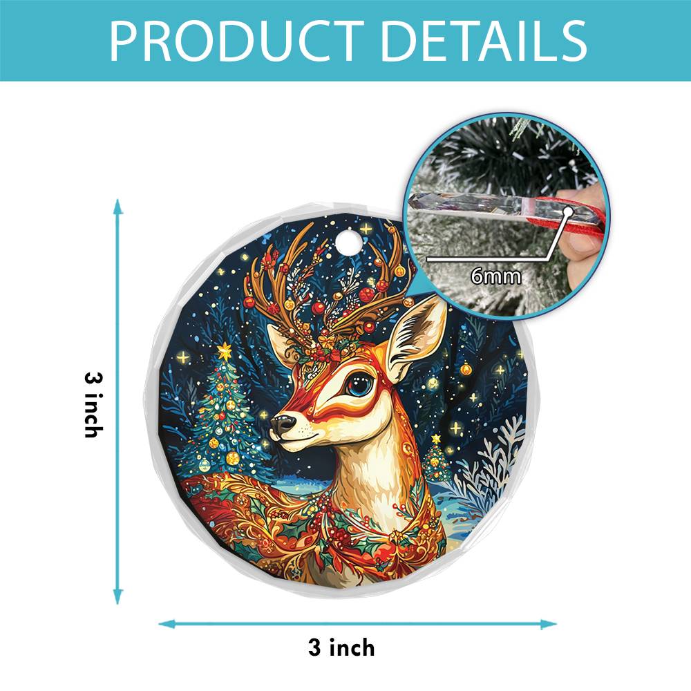 Beautiful Antelope Christmas Night Design 2 Glass Ornament