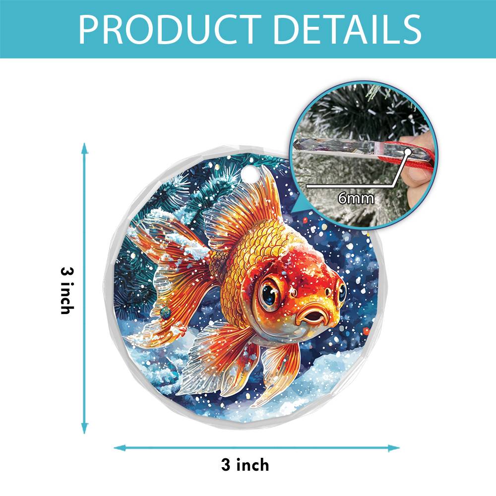 Beautiful Angus Goldfish Christmas Night Design 3 Glass Ornament