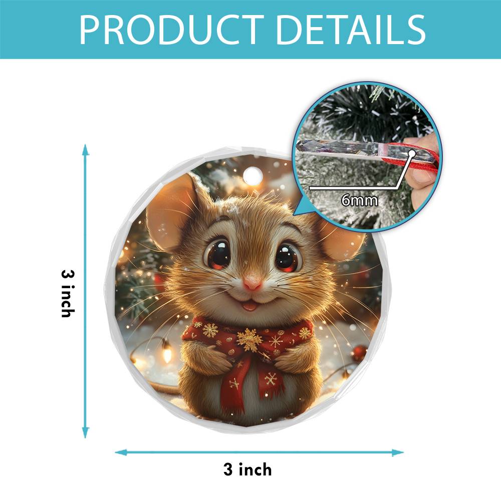 Beautiful Angus Mice Christmas Night Design 2 Glass Ornament