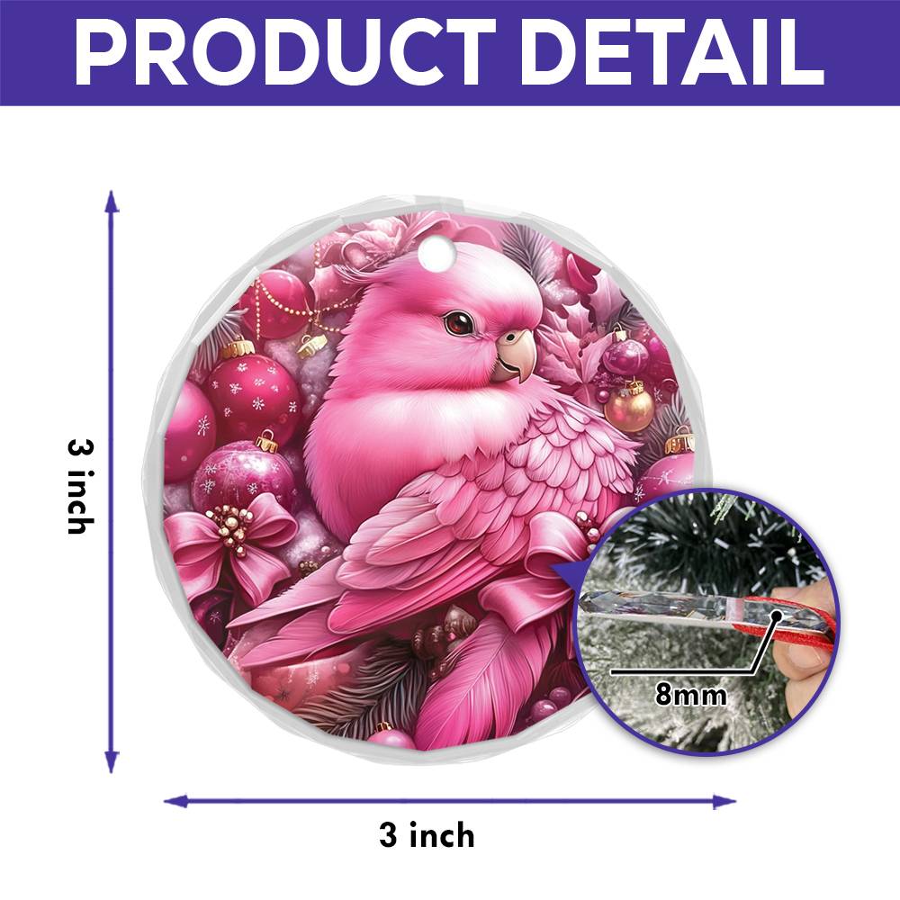 Parrot Pink Christmas Design 2 Glass Ornament