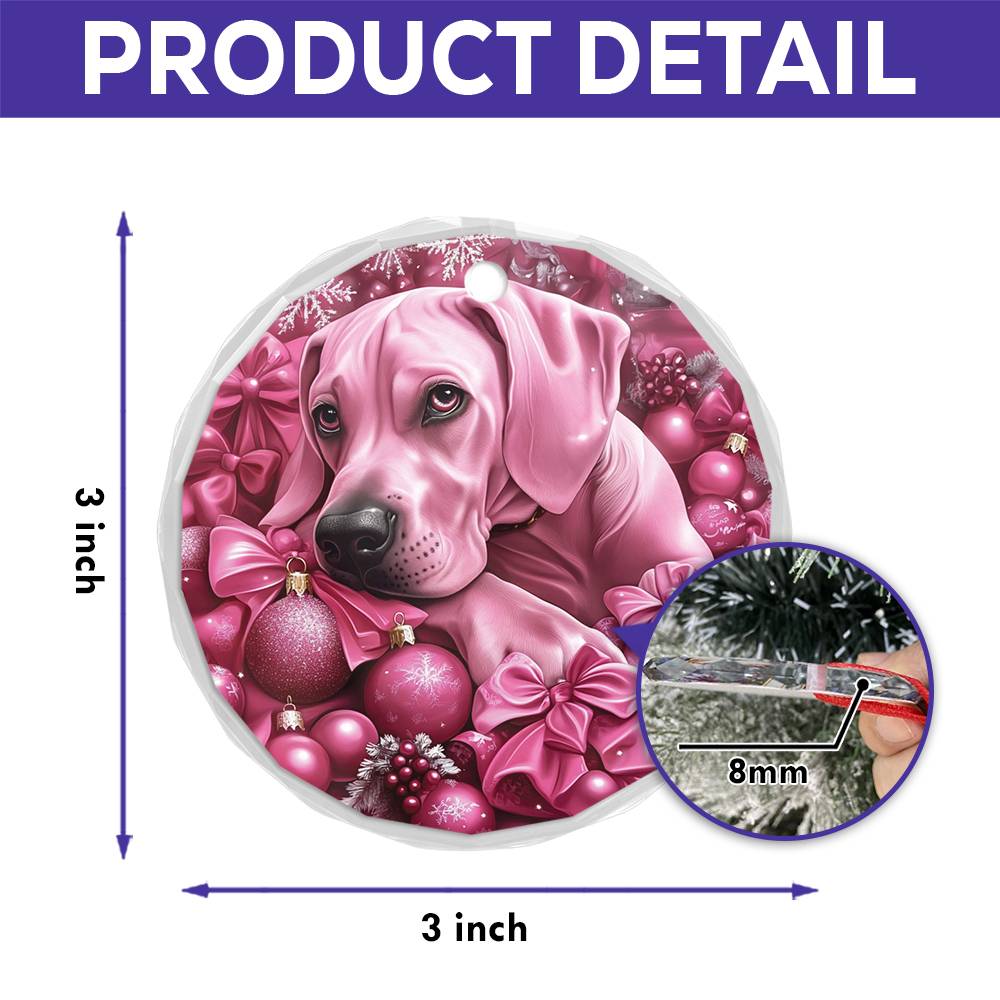 Great Dane Dog Pink Christmas Design 2 Glass Ornament