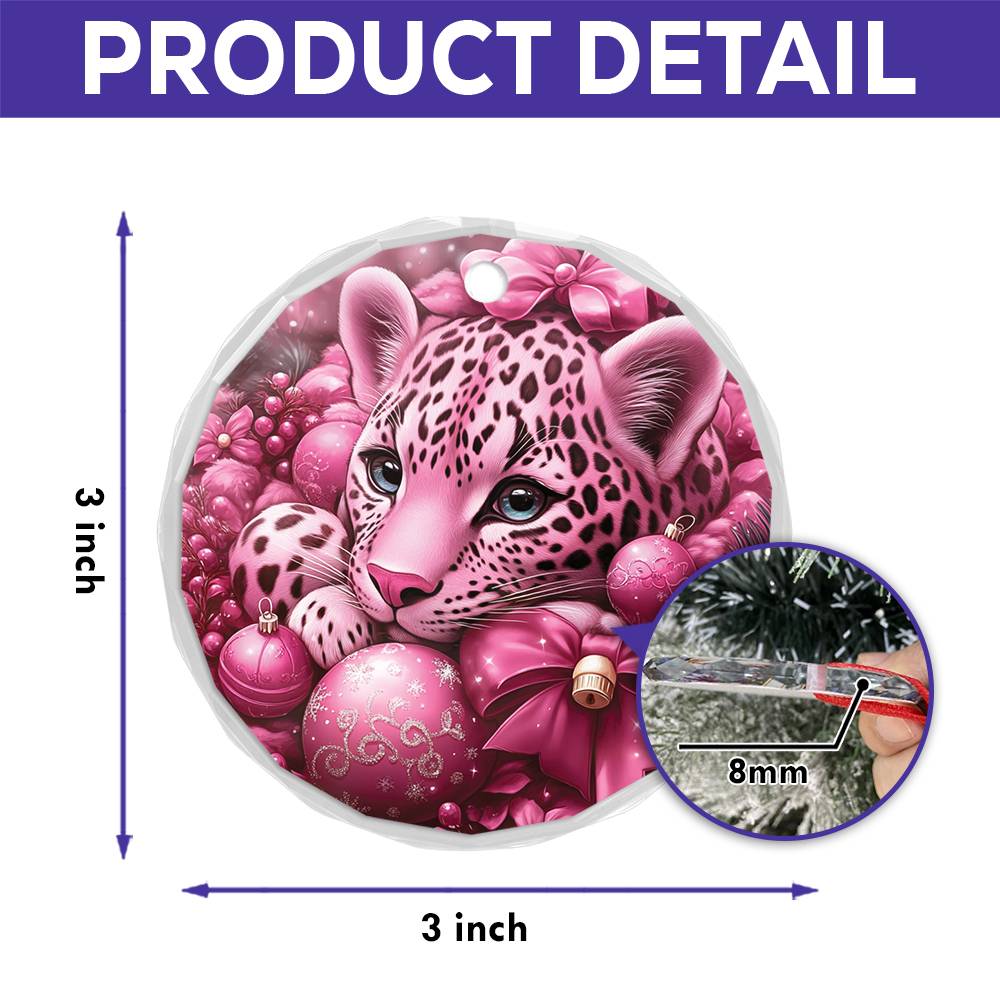 Leopard Pink Christmas Design 3 Glass Ornament