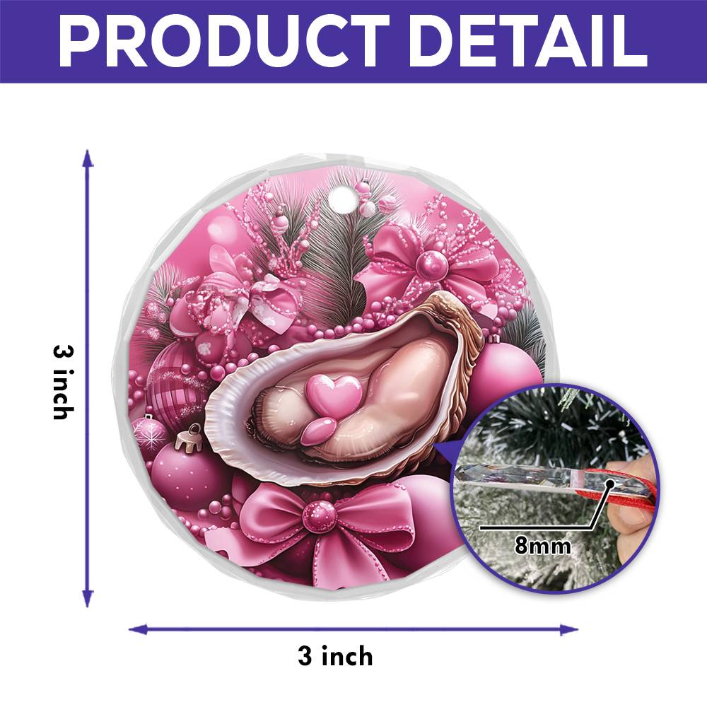 Oysters Pink Christmas Design 3 Glass Ornament