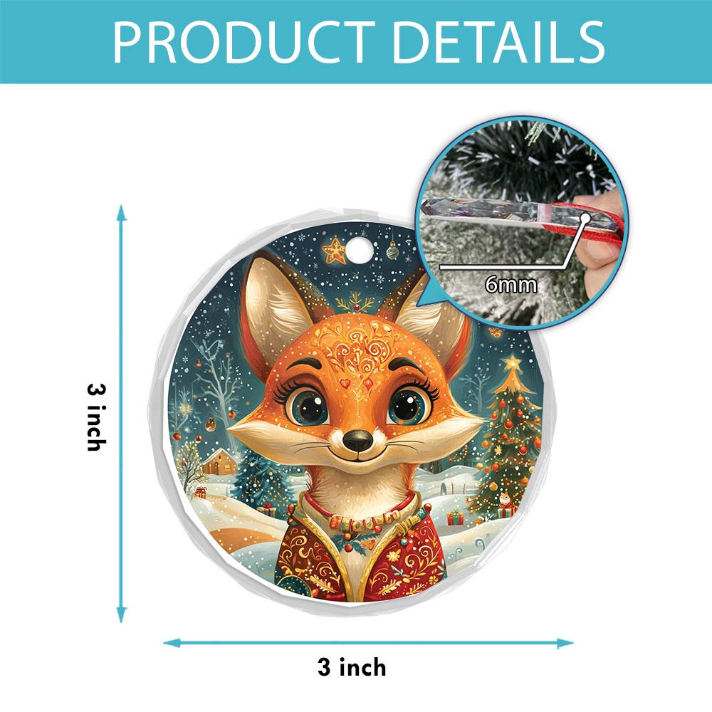 Beautiful Angus Fox Christmas Night Design 4 Glass Ornament