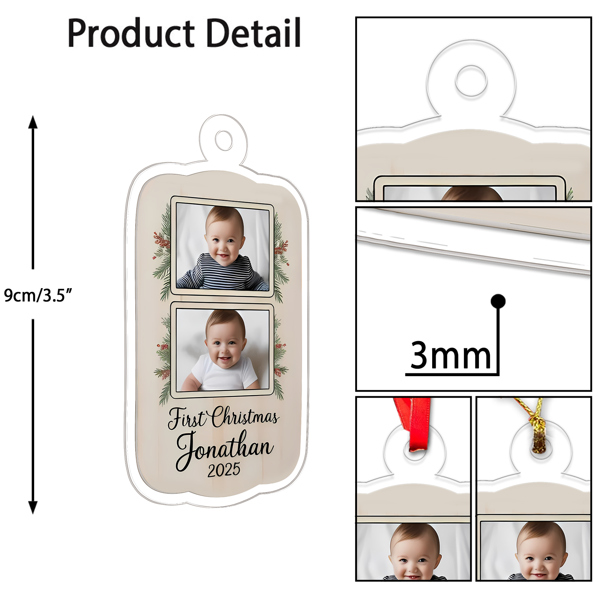 Custom Photo Baby Christmas Ornament, Personalized Newborn Gift, Baby Room Decor, Baby First Christmas Gift