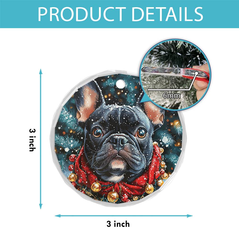 Beautiful Angus Bulldog Christmas Night Design 3 Glass Ornament