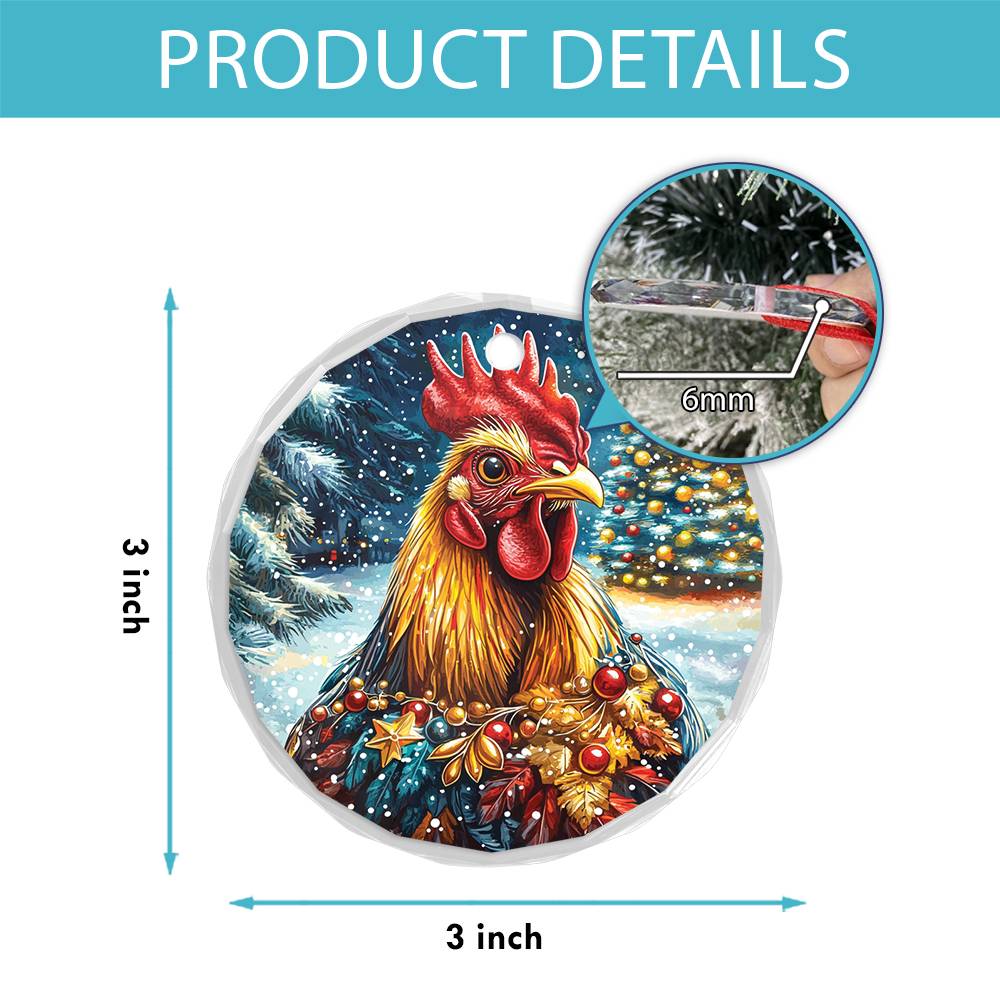 Beautiful Rooster Christmas Night Design 4 Glass Ornament