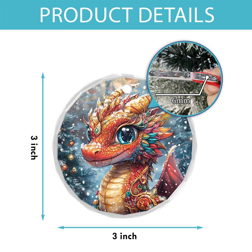 Beautiful Angus Dragon Christmas Night Design 3 Glass Ornament