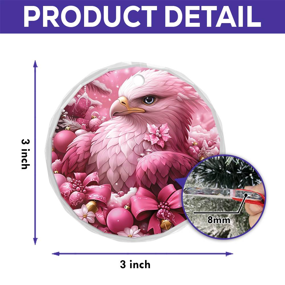 Eagle Pink Christmas Design 2 Glass Ornament