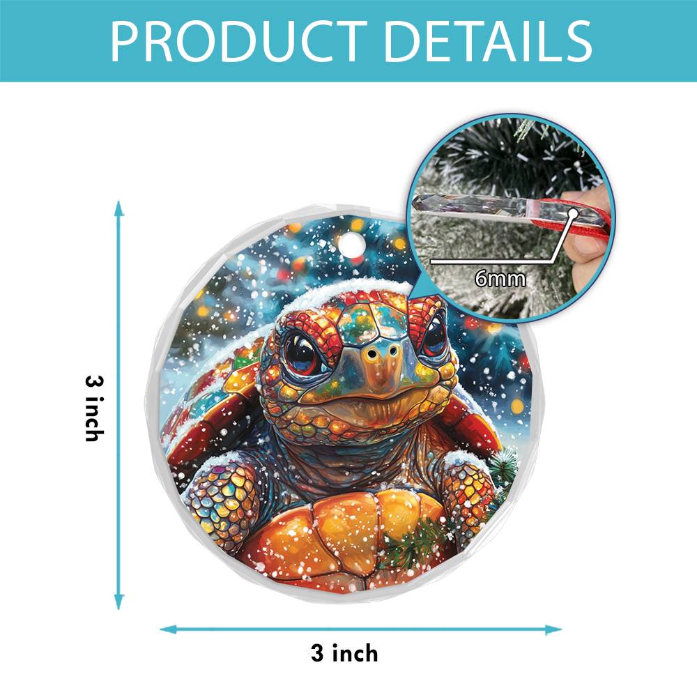 Beautiful Tortoise Christmas Night Design 2 Glass Ornament