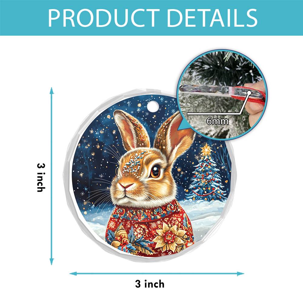 Beautiful Rabbit Christmas Night Design 4 Glass Ornament