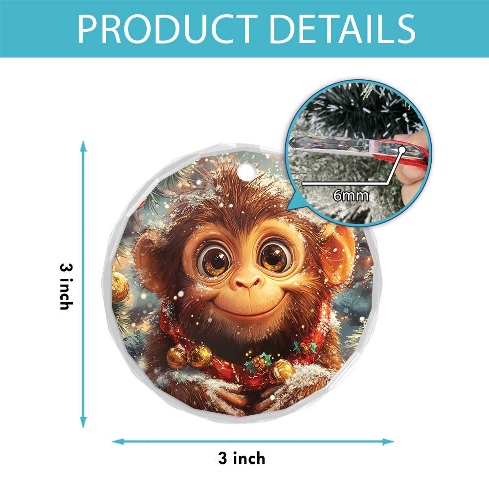 Beautiful Angus Monkey Christmas Night Design 3 Glass Ornament