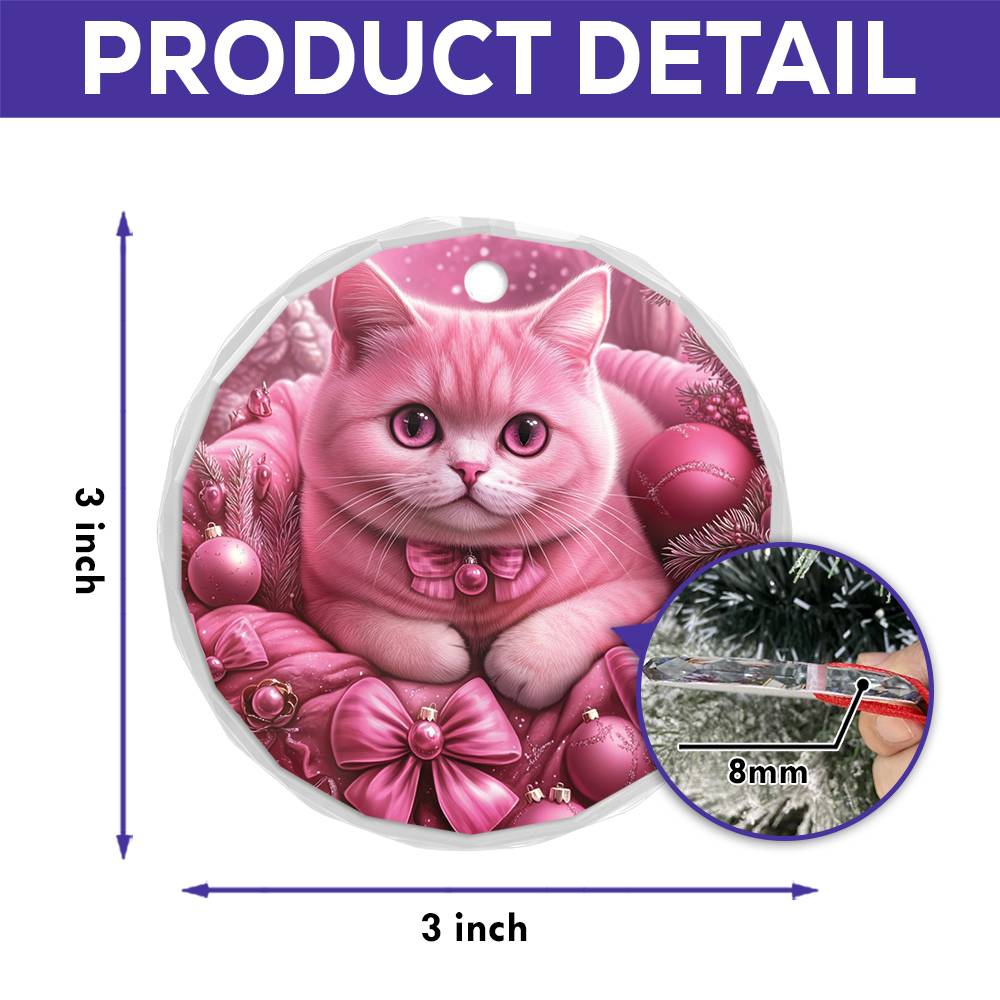 British Shorthair Cat Pink Christmas Design 1 Glass Ornament