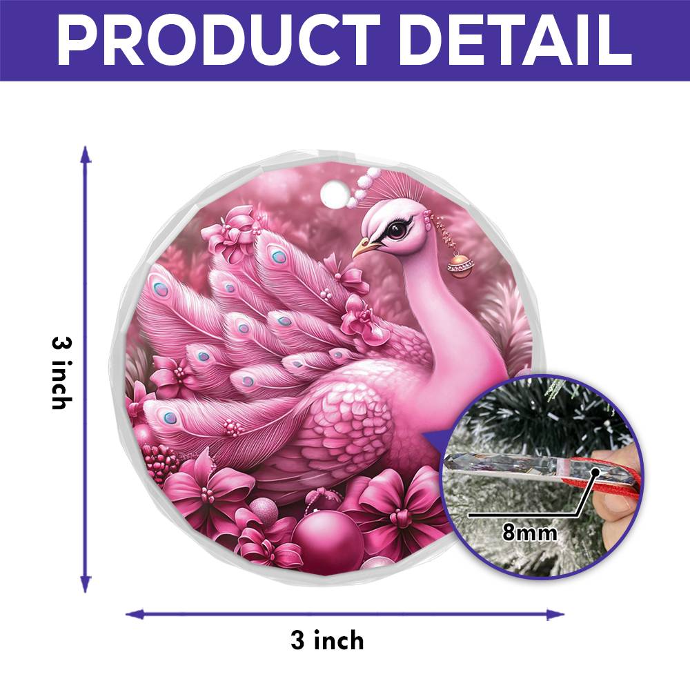 Peacock Pink Christmas Design 2 Glass Ornament