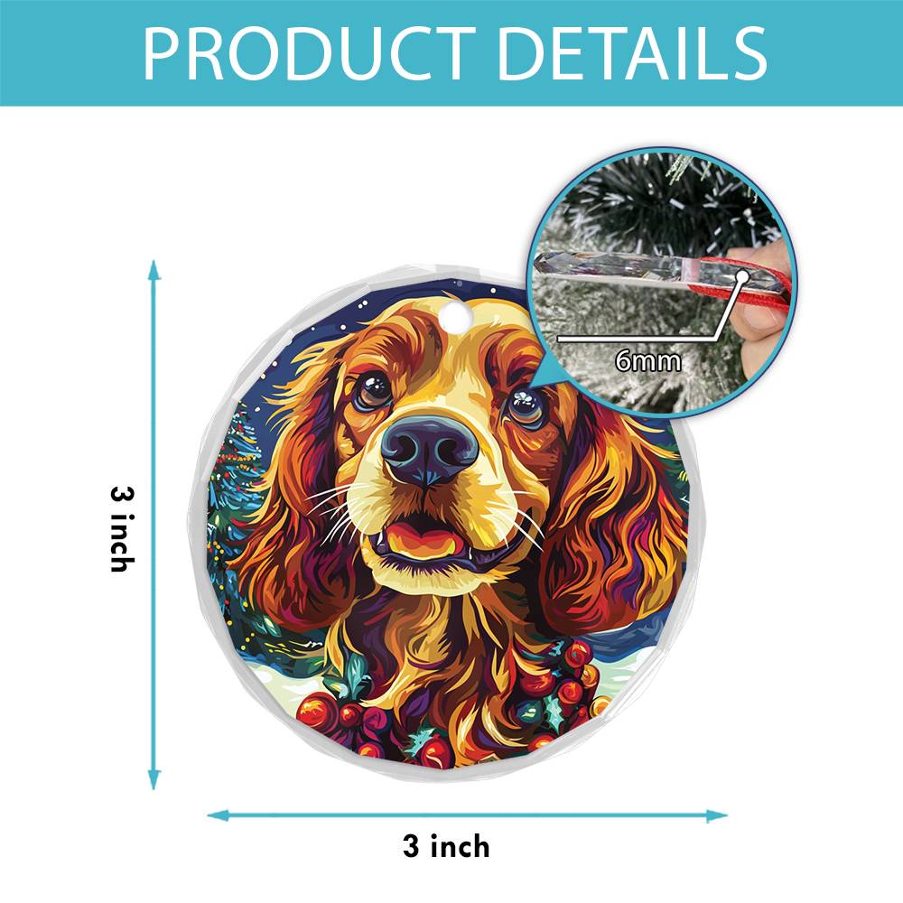 Beautiful Cocker Spaniel Dog Christmas Night Design 1 Glass Ornament