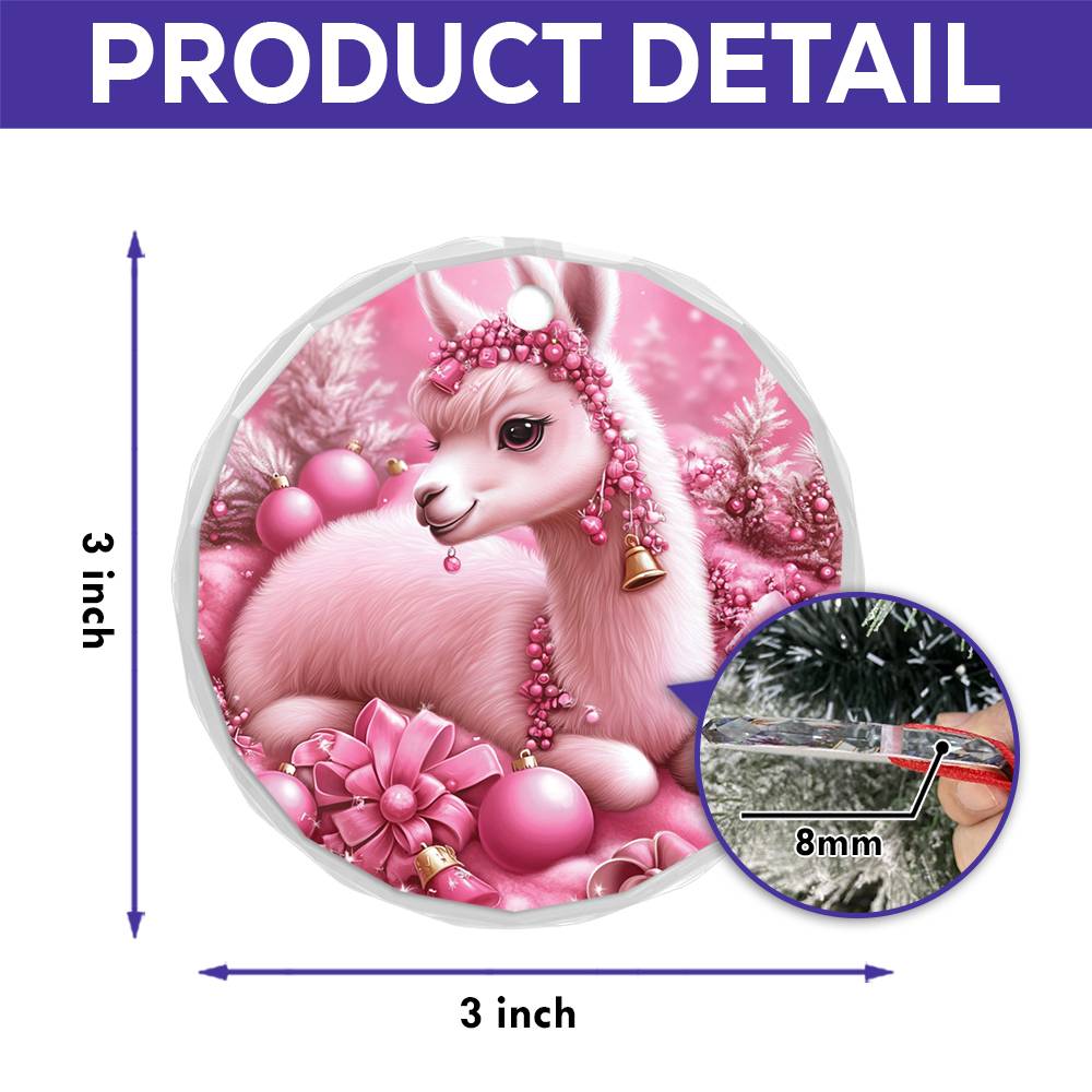 Alpaca Pink Christmas Design 2 Glass Ornament
