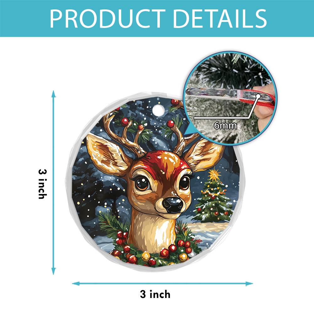 Beautiful Angus Deer Christmas Night Design 1 Glass Ornament