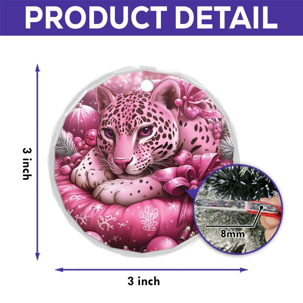 Jaguar Pink Christmas Design 3 Glass Ornament