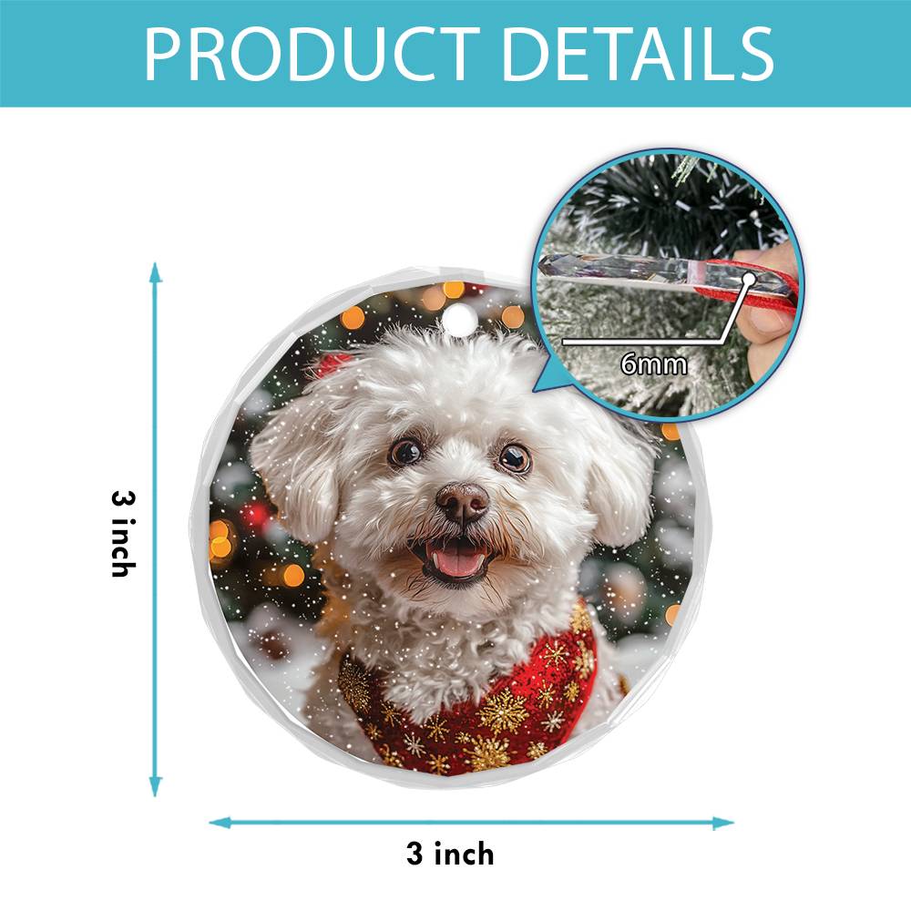 Beautiful Bichon Frise Dog Christmas Night Design 4 Glass Ornament