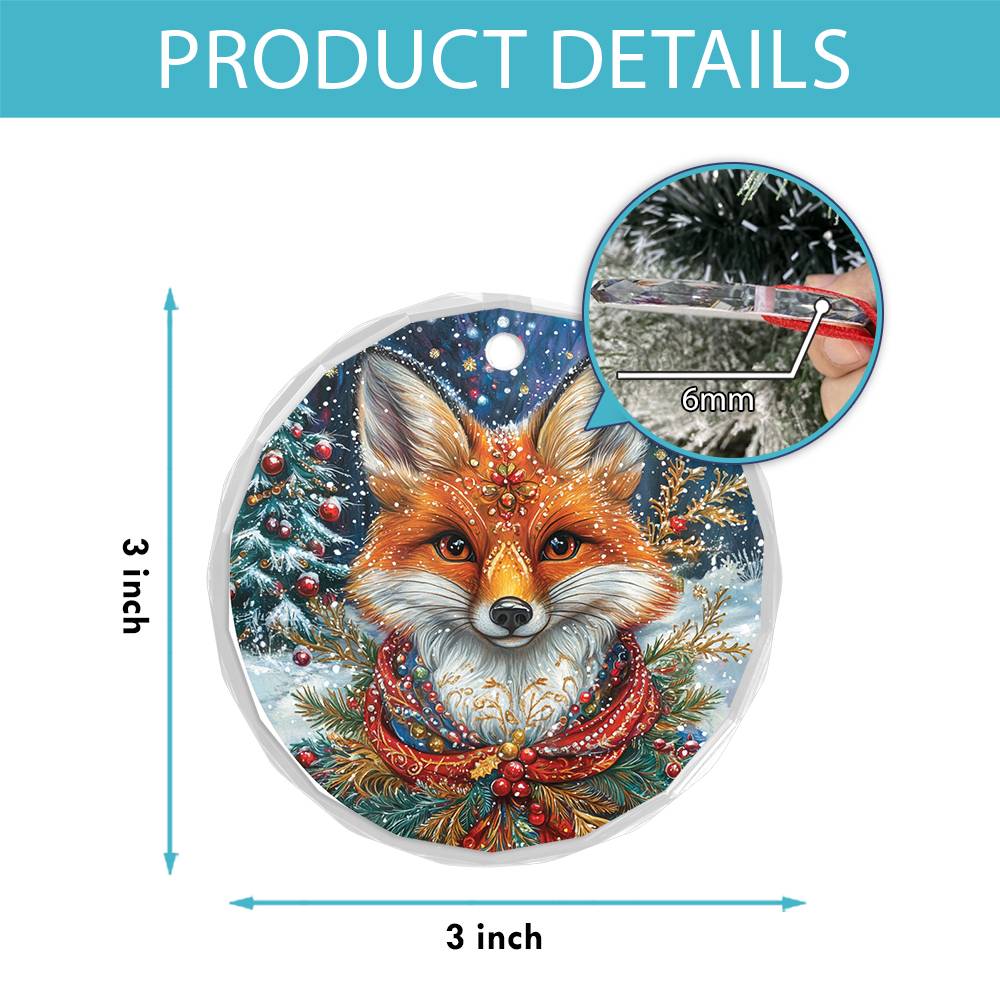 Beautiful Angus Fox Christmas Night Design 1 Glass Ornament