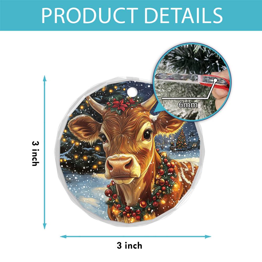 Beautiful Jersey Cow Christmas Night Design 4 Glass Ornament