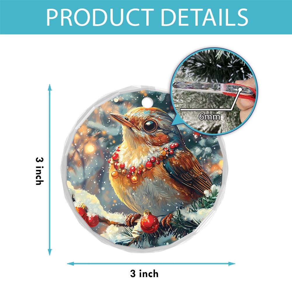 Beautiful Thrush Christmas Night Design 4 Glass Ornament