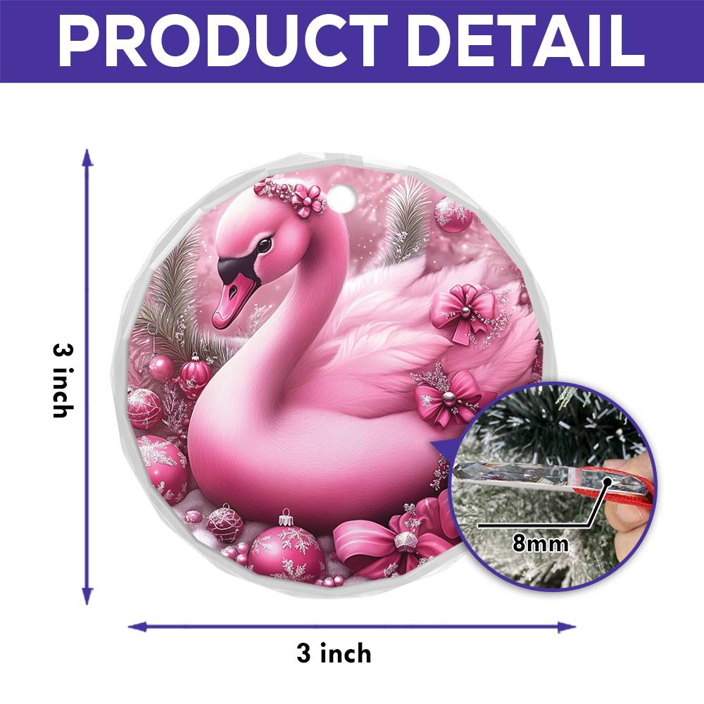 Swan Pink Christmas Design 2 Glass Ornament