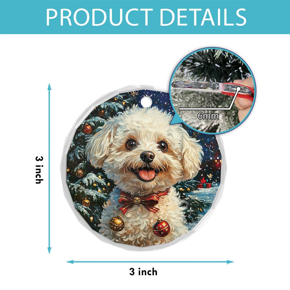 Beautiful Bichon Frise Dog Christmas Night Design 1 Glass Ornament