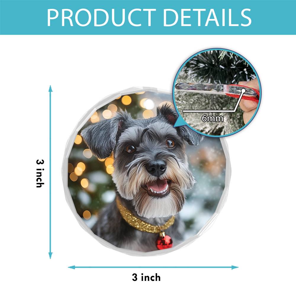 Beautiful Angus Miniature Schnauzer Dog Christmas Night Design 2 Glass Ornament