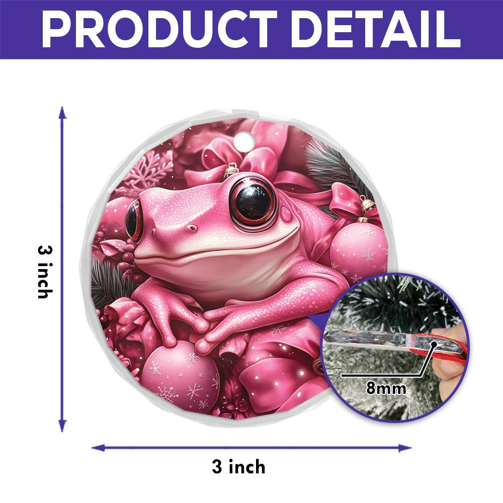 Frog Pink Christmas Design 3 Glass Ornament