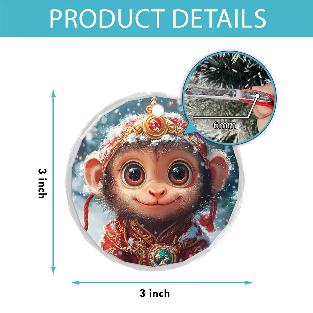 Beautiful Angus Monkey Christmas Night Design 4 Glass Ornament