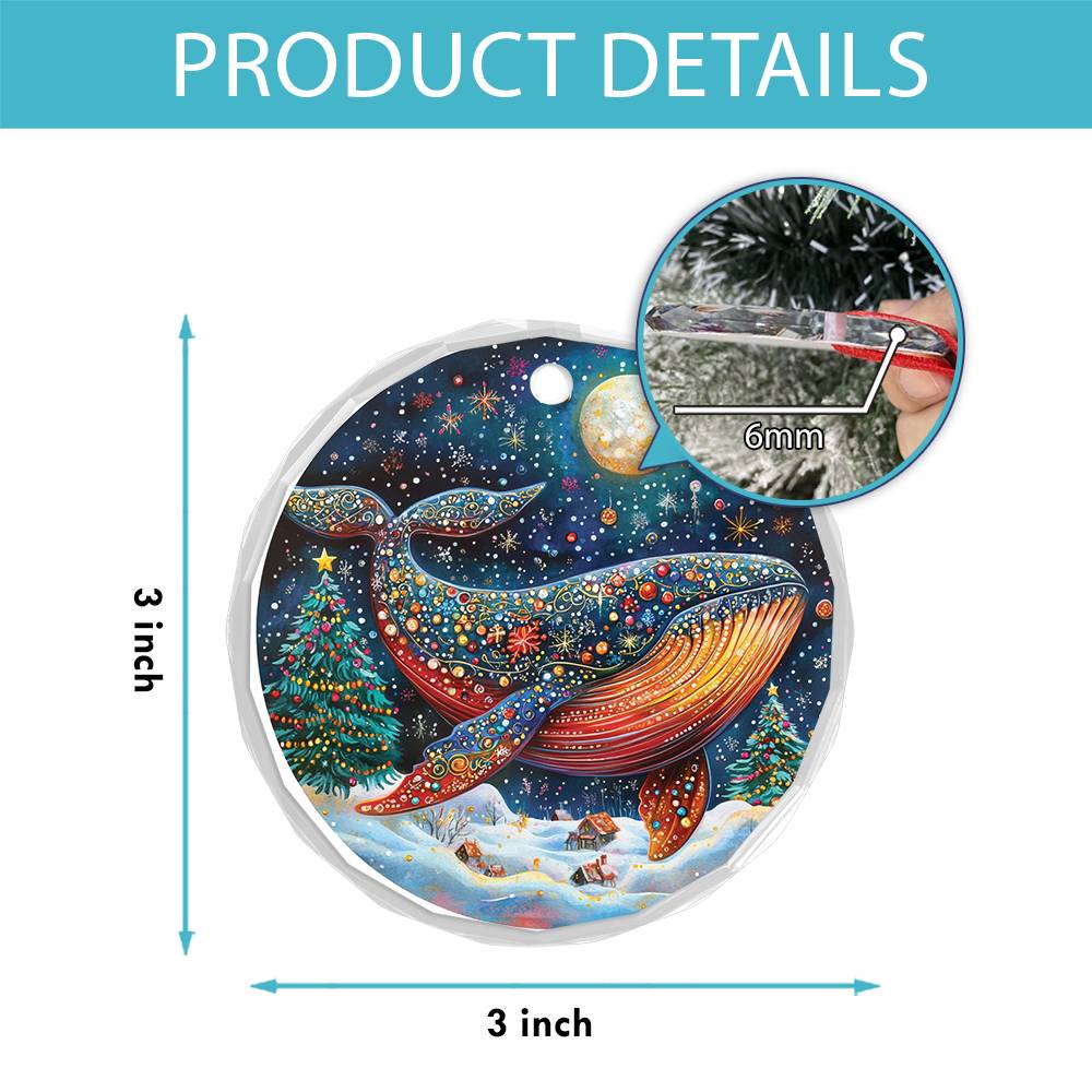 Beautiful Angus Whale Christmas Night Design 1 Glass Ornament