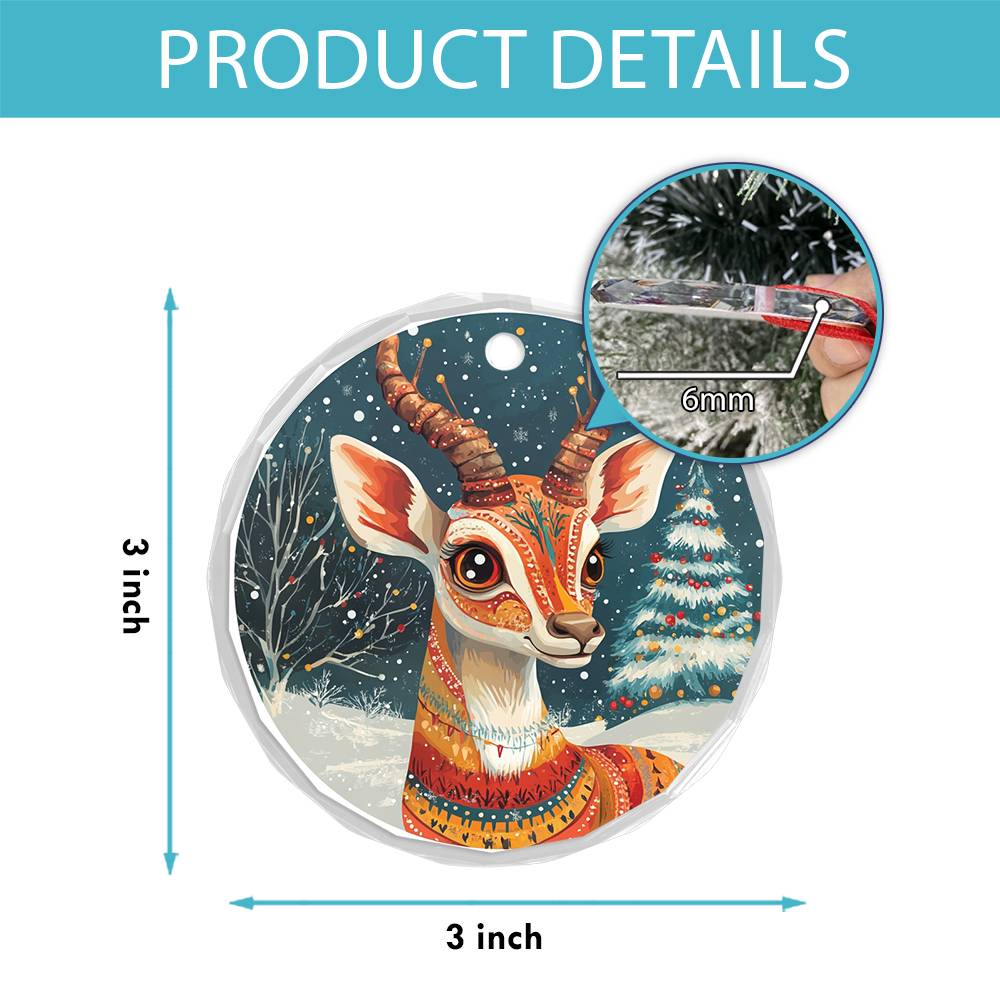 Beautiful Antelope Christmas Night Design 4 Glass Ornament