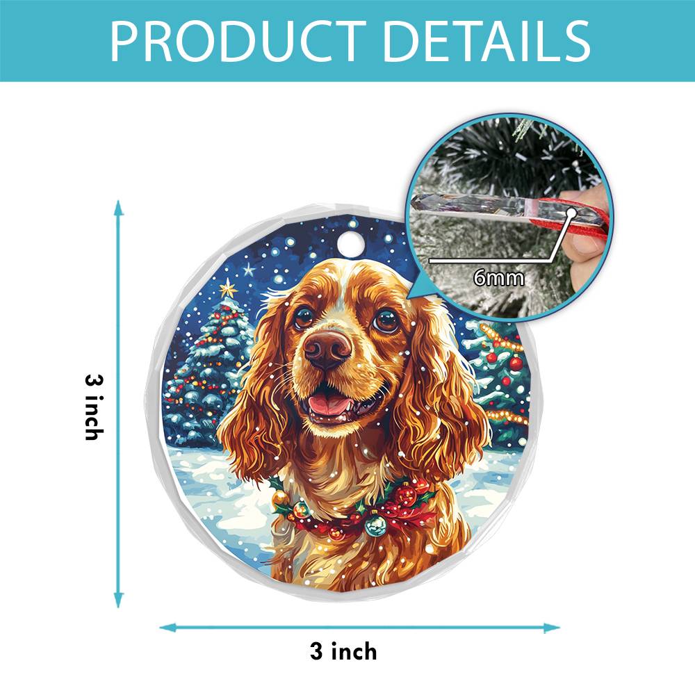 Beautiful English Cocker Spaniel Dog Christmas Night Design 1 Glass Ornament