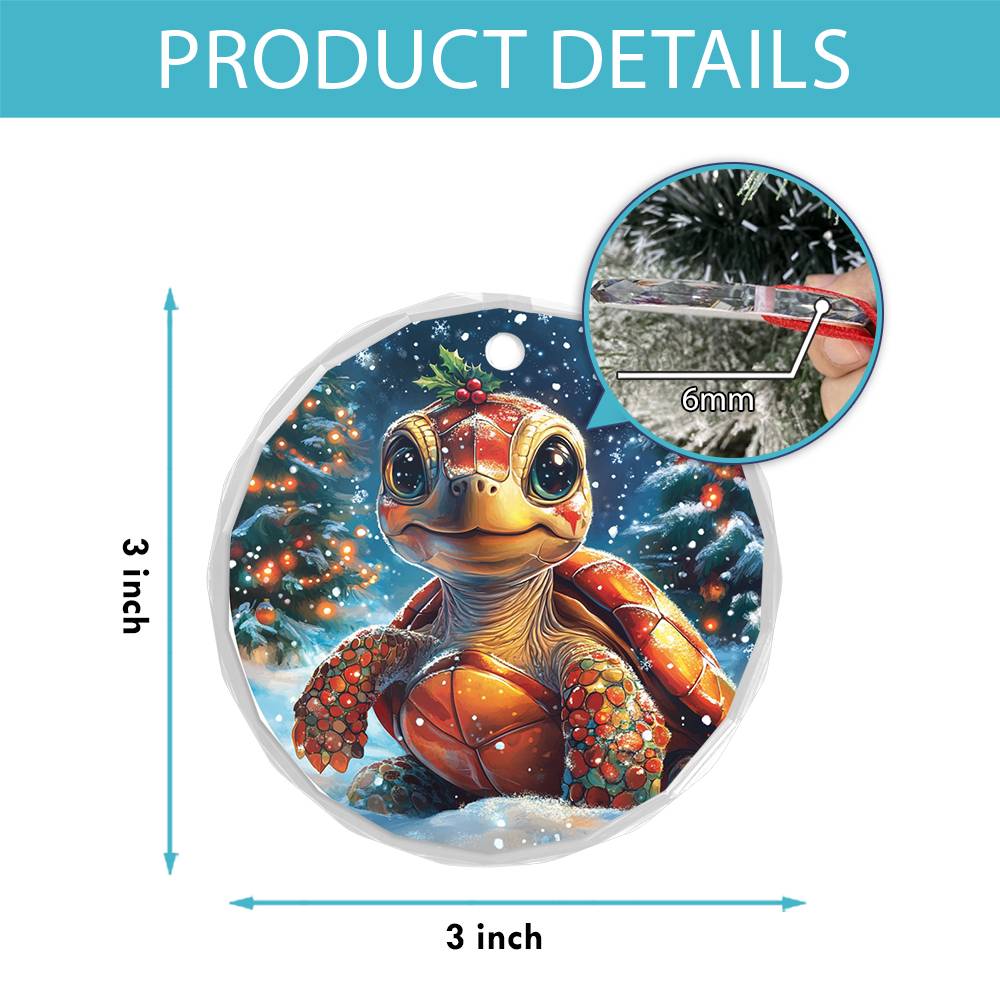 Beautiful Angus Turtle Christmas Night Design 4 Glass Ornament