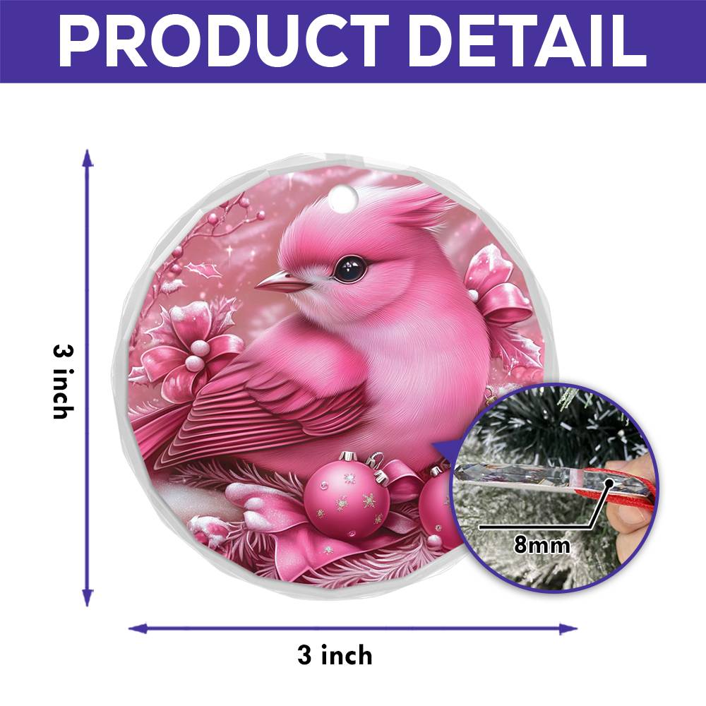 Songbird Pink Christmas Design 4 Glass Ornament