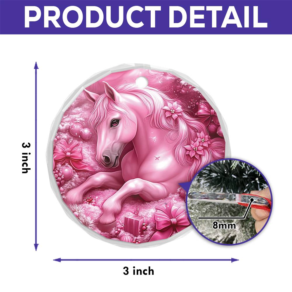 Horse Pink Christmas Design 1 Glass Ornament
