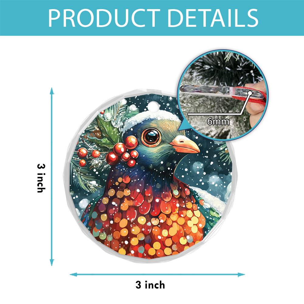 Beautiful Pigeon Christmas Night Design 1 Glass Ornament