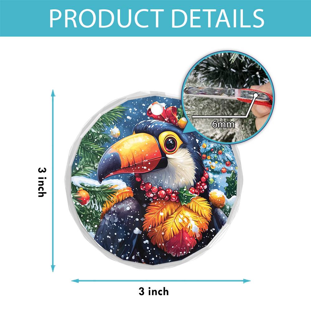 Beautiful Toucan Christmas Night Design 2 Glass Ornament