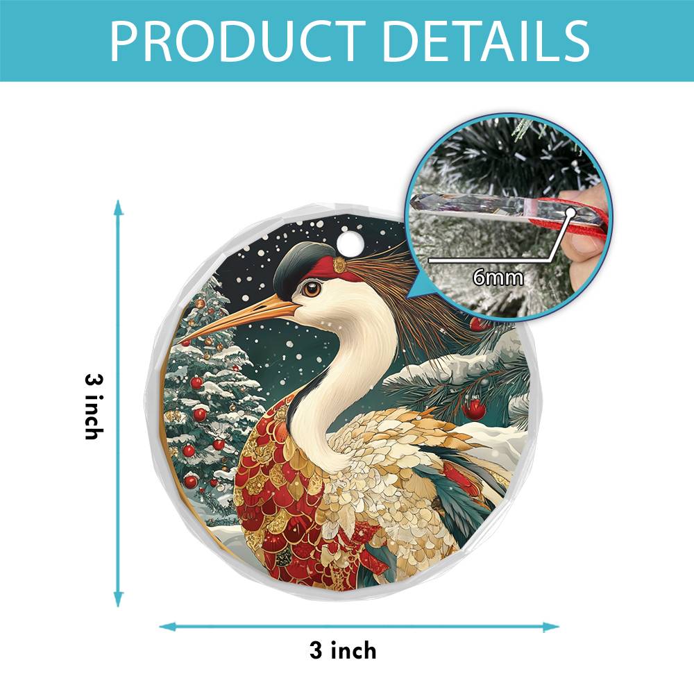 Beautiful Crane Christmas Night Design 3 Glass Ornament