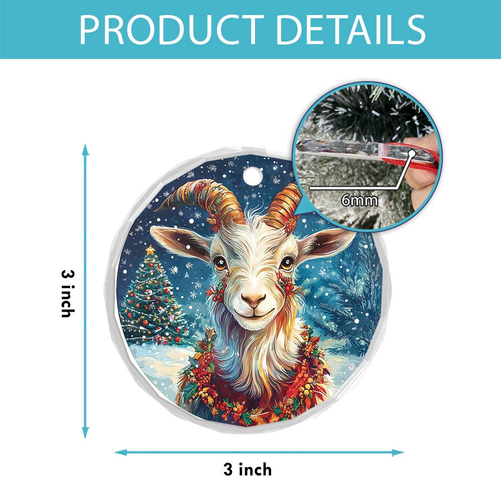 Beautiful Goat Christmas Night Design 4 Glass Ornament