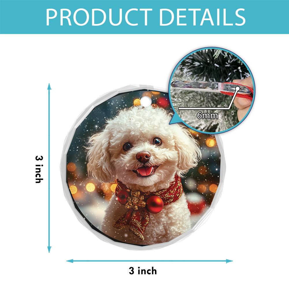 Beautiful Bichon Frise Dog Christmas Night Design 2 Glass Ornament