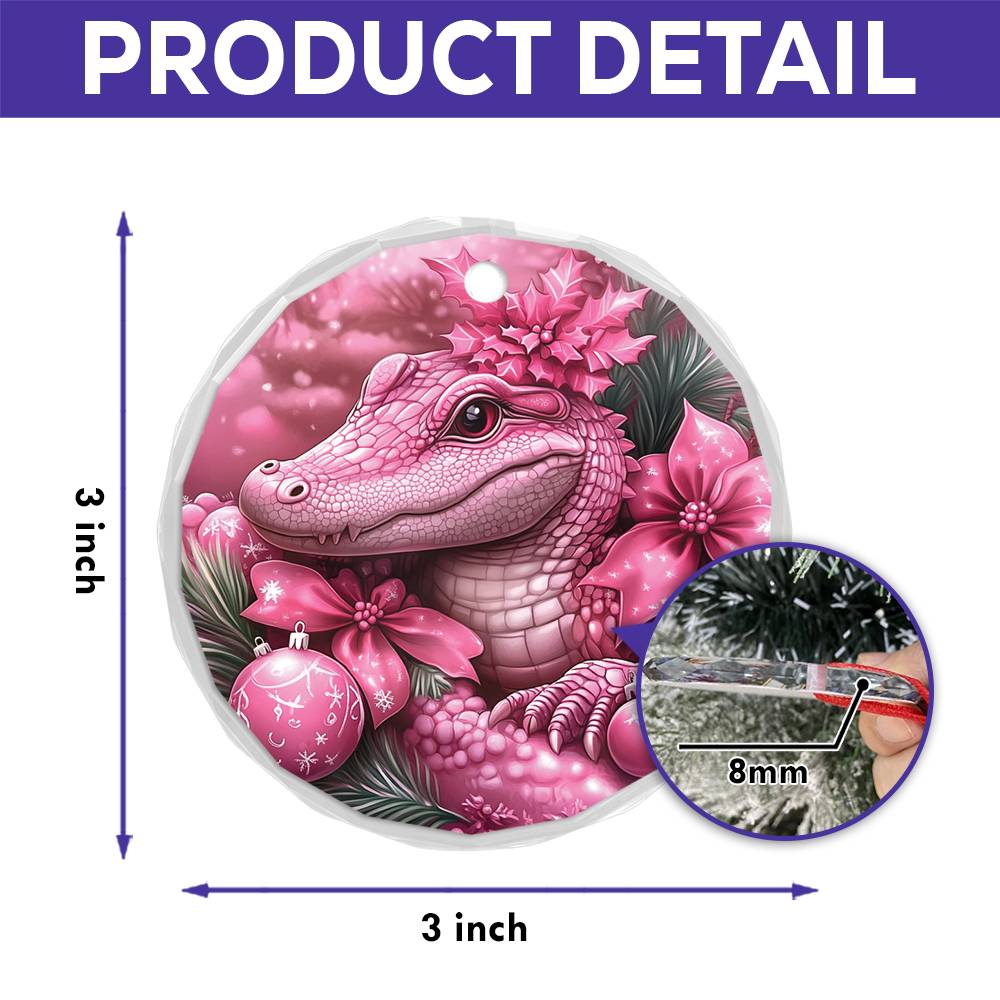 Alligator Pink Christmas Design 2 Glass Ornament