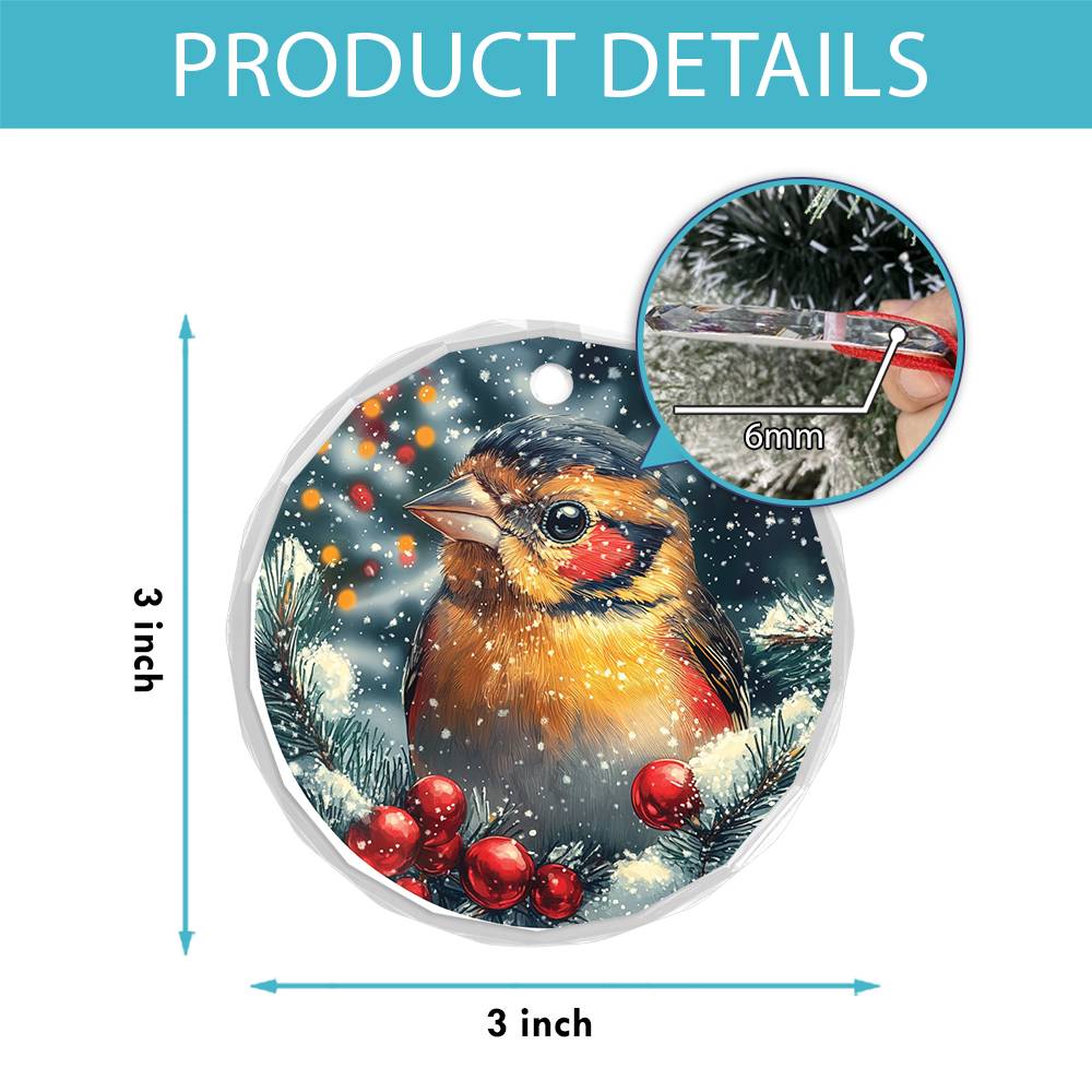 Beautiful Finch Christmas Night Design 2 Glass Ornament